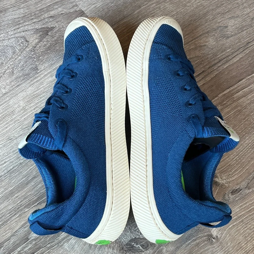 Cariuma Ibi Low Knit Lace Up Sneakers Blue Bamboo Womens 10 Mens 8.5 EU 41‎